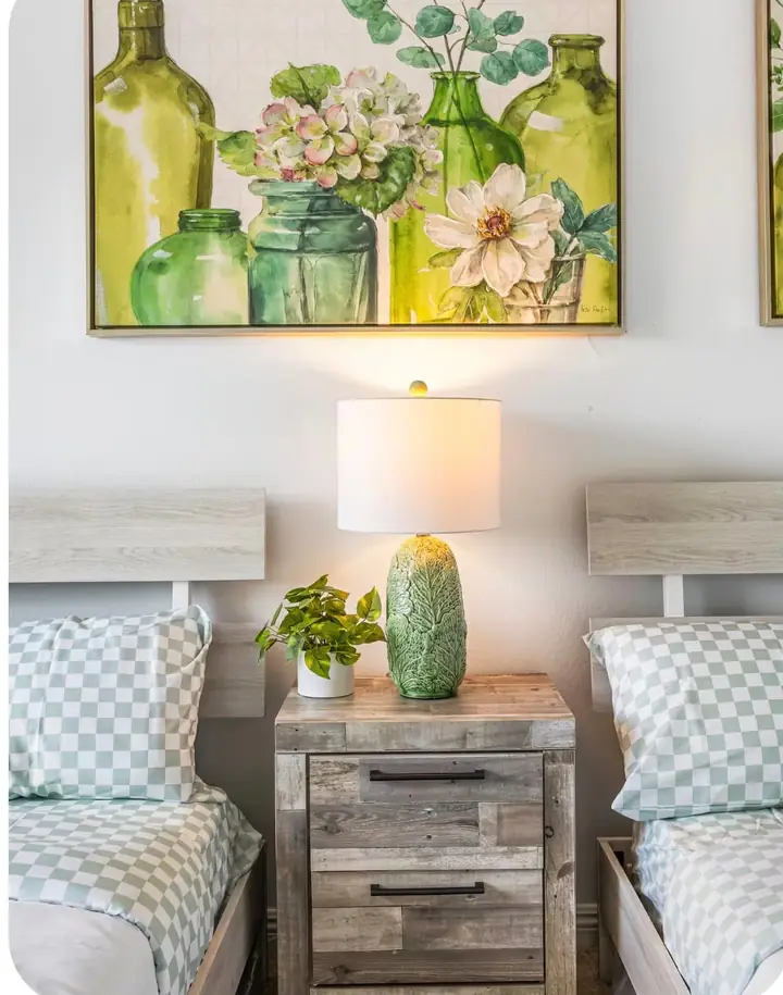 Furnished twin bedroom in a temporary placement home