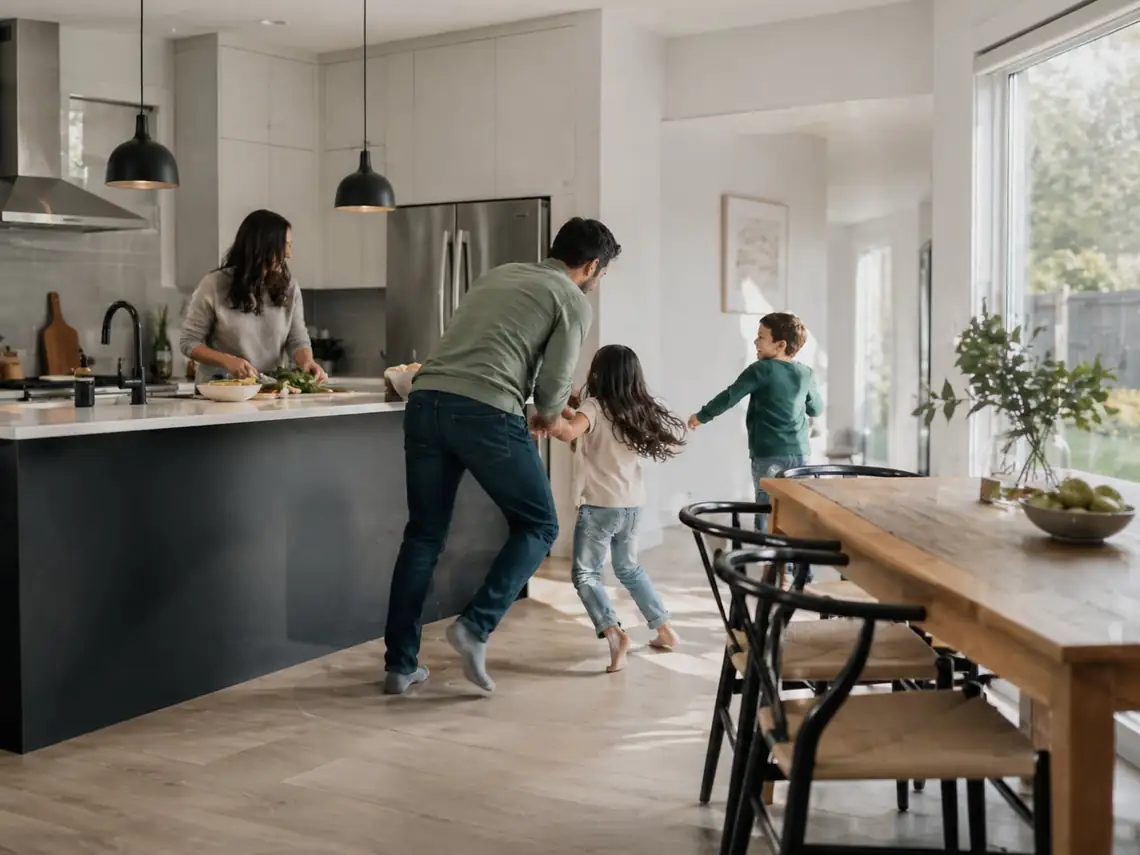 Family spending time together in a furnished kitchen